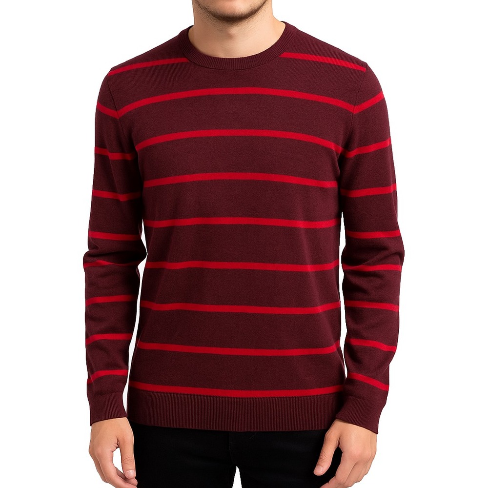 Calvin Klein Mens‎ M Burgundy Red Stripe Sweater Soft Merino Wool Classic Knit